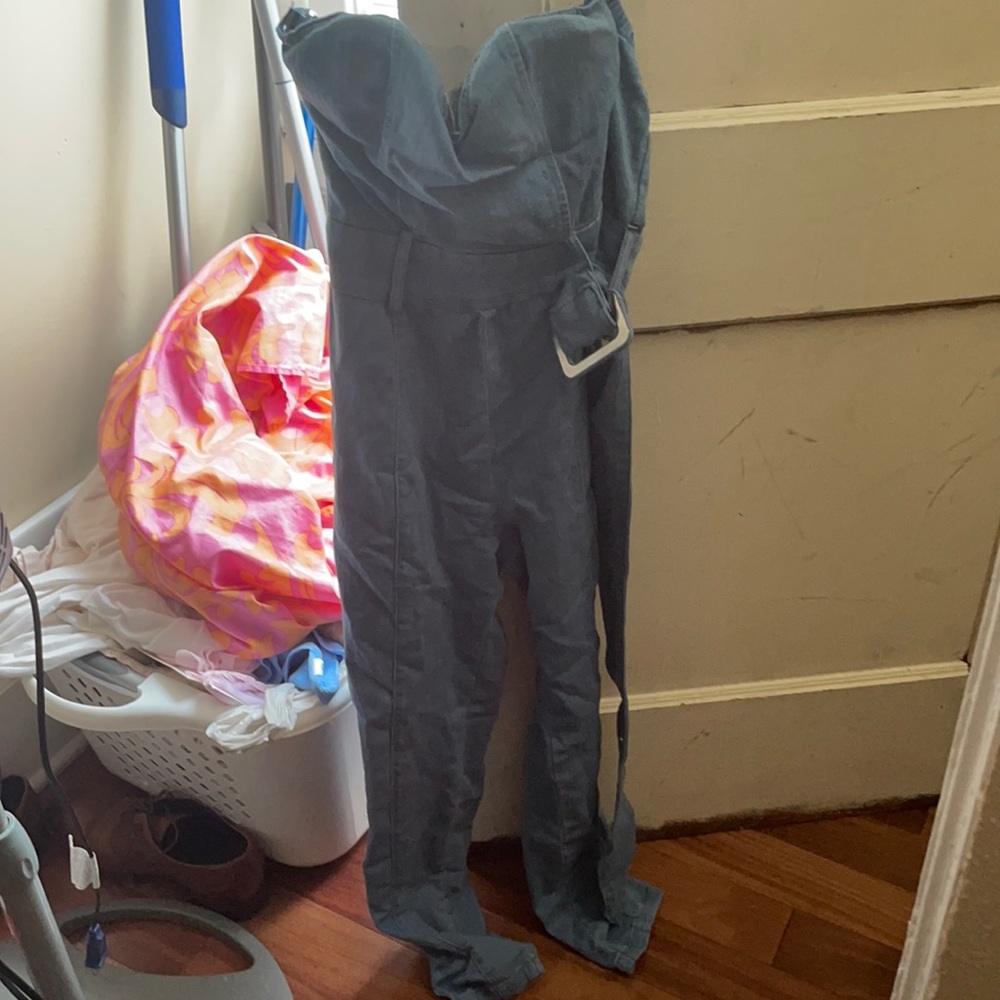 Never worn strapless denim jumpsuit